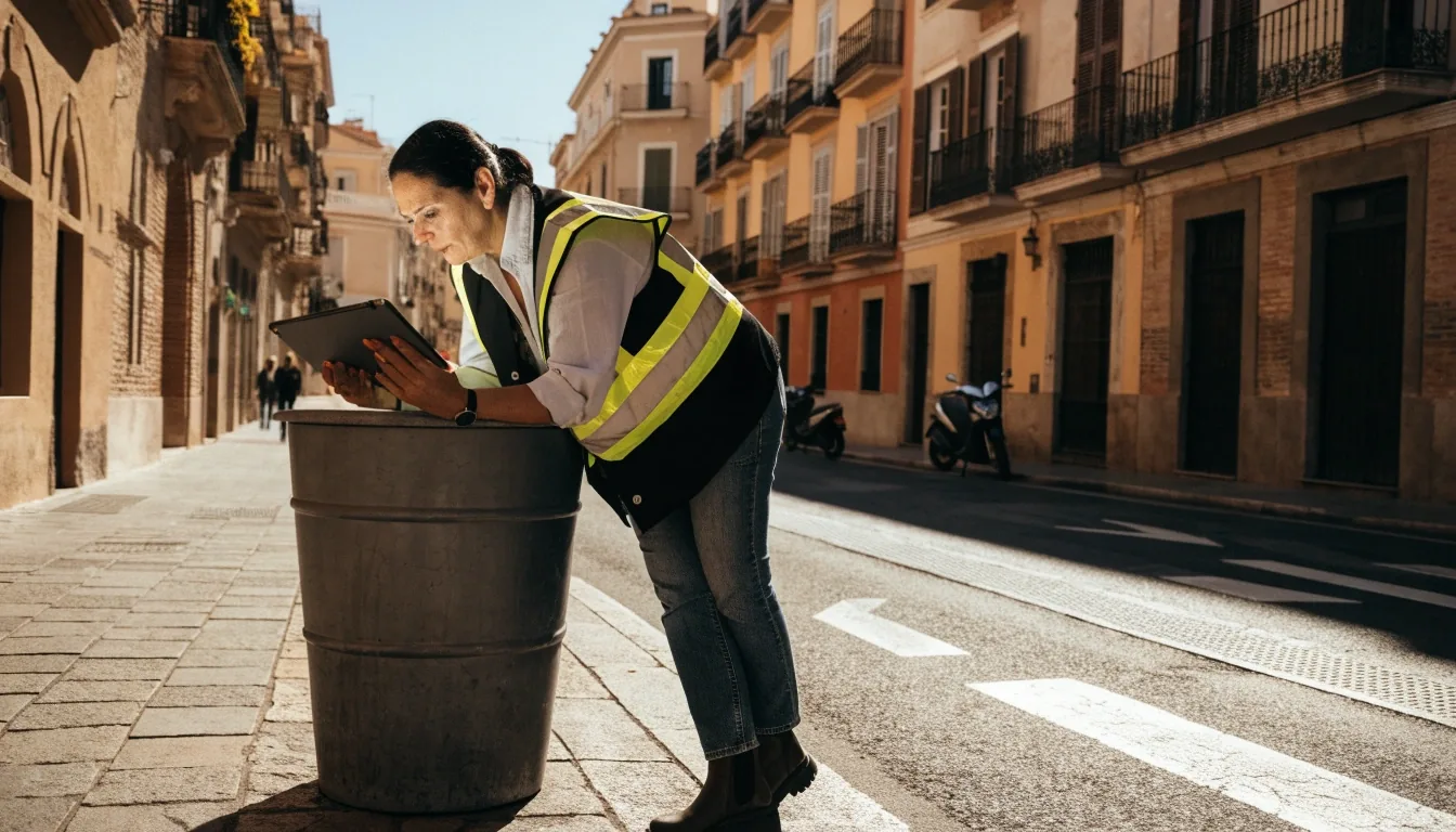 Vista de una trama urbana densa y superpuesta de una gran área metropolitana andaluza al mediodía