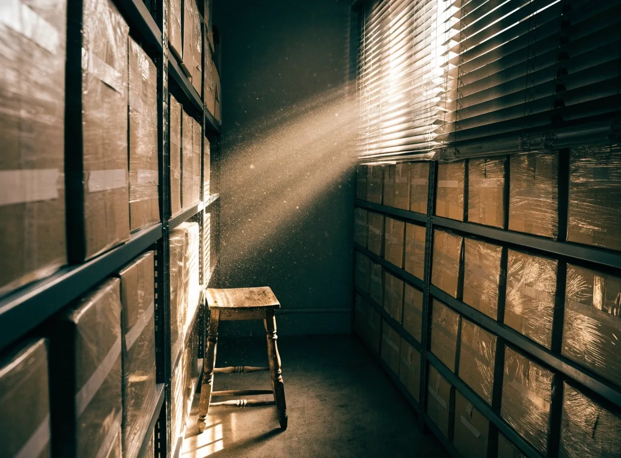 Interior de una oficina municipal de estadística con luz de tarde entrando por la persiana