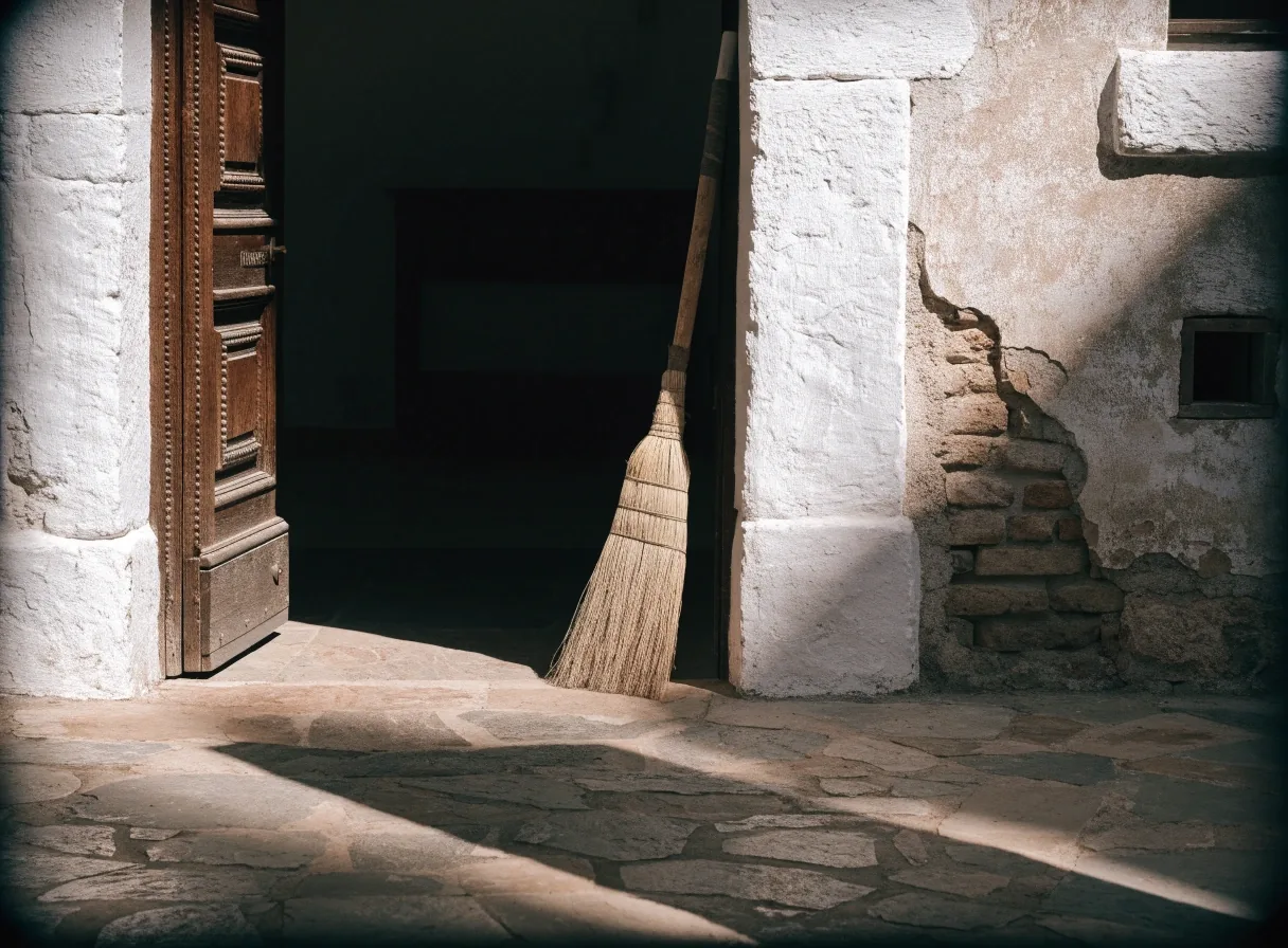 Interior de una oficina municipal de un municipio del interior, con un mostrador de madera, carpetas sin marca y una silla vacía