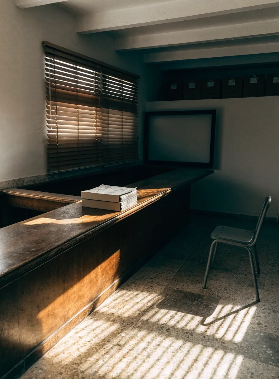 Interior de una oficina municipal de registros en Valencia con luz de tarde